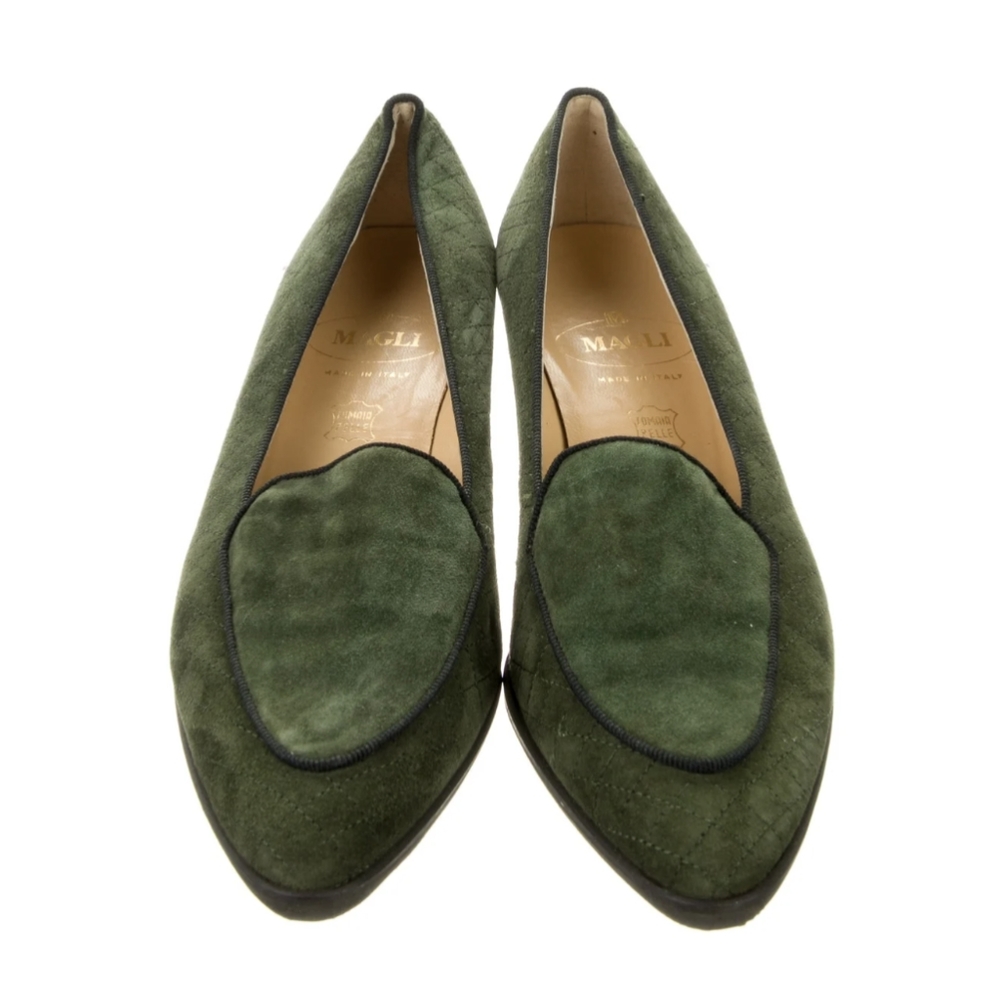 Bruno Magli suede green loafers